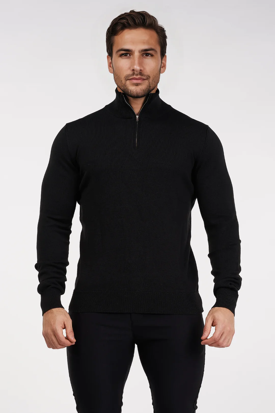 HALF ZIP SWEATER - BLACK