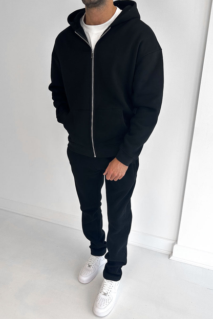 ESSENTIAL ZIP UP HOODIE - BLACK