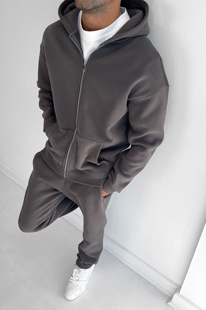 ESSENTIAL ZIP UP HOODIE - CHARCOAL