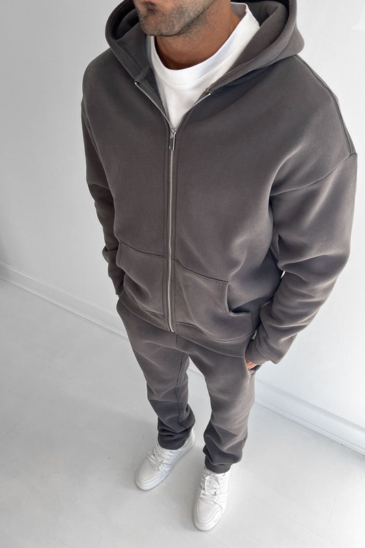 ESSENTIAL ZIP UP HOODIE - CHARCOAL