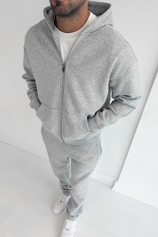 ESSENTIAL ZIP UP HOODIE - GREY