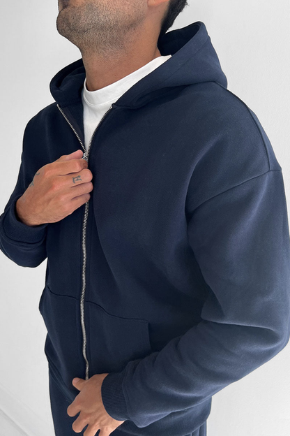 ESSENTIAL ZIP UP HOODIE - NAVY