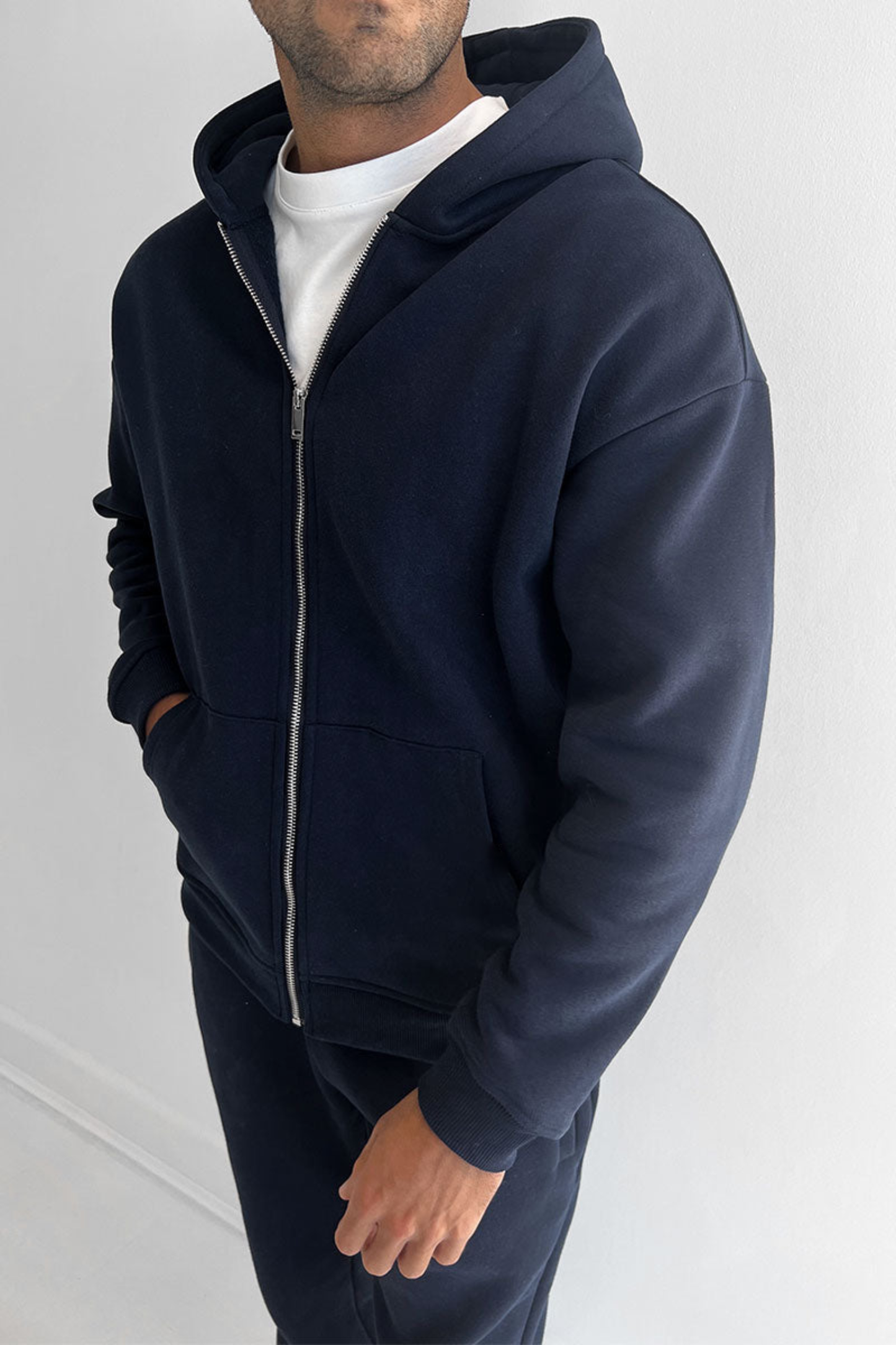 ESSENTIAL ZIP UP HOODIE - NAVY