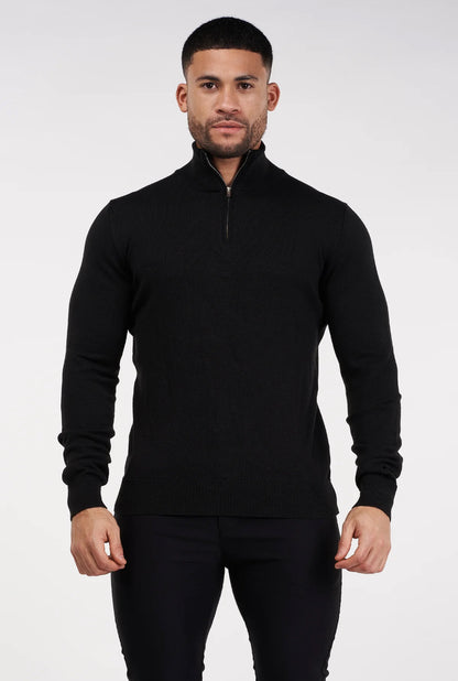 HALF ZIP SWEATER - BLACK