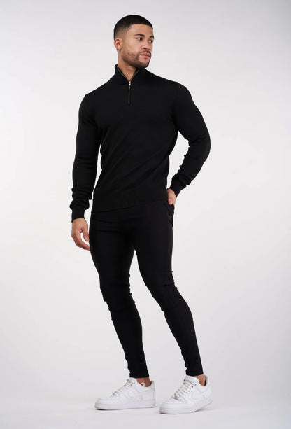 HALF ZIP SWEATER - BLACK