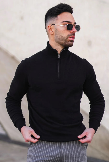 HALF ZIP SWEATER - BLACK