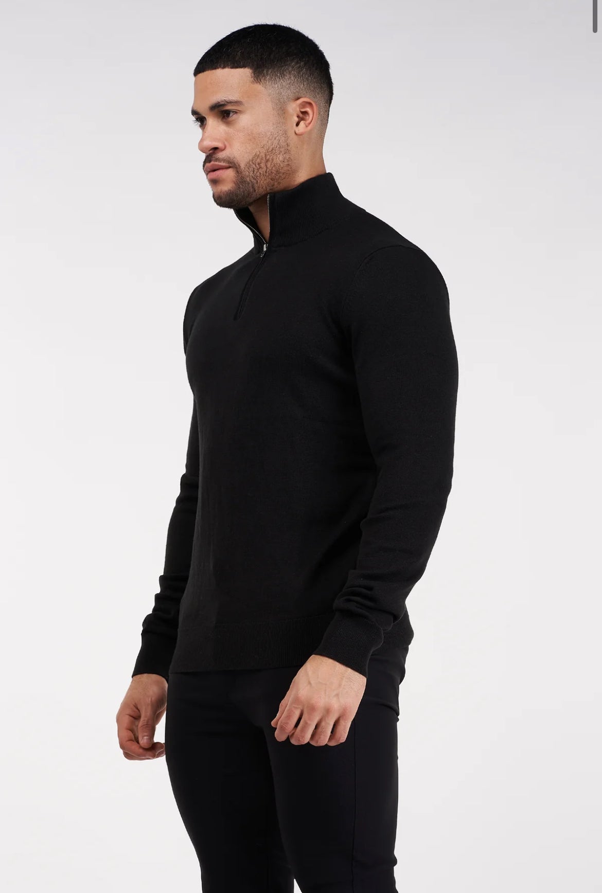 HALF ZIP SWEATER - BLACK