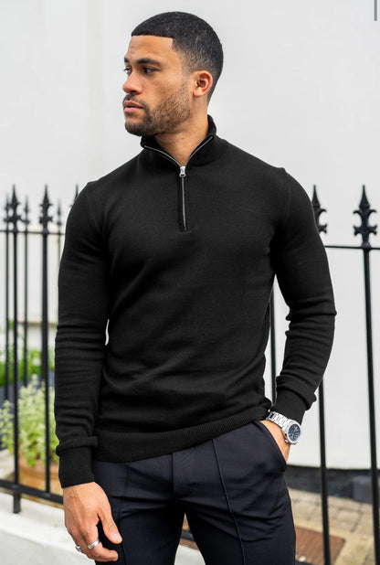 HALF ZIP SWEATER - BLACK