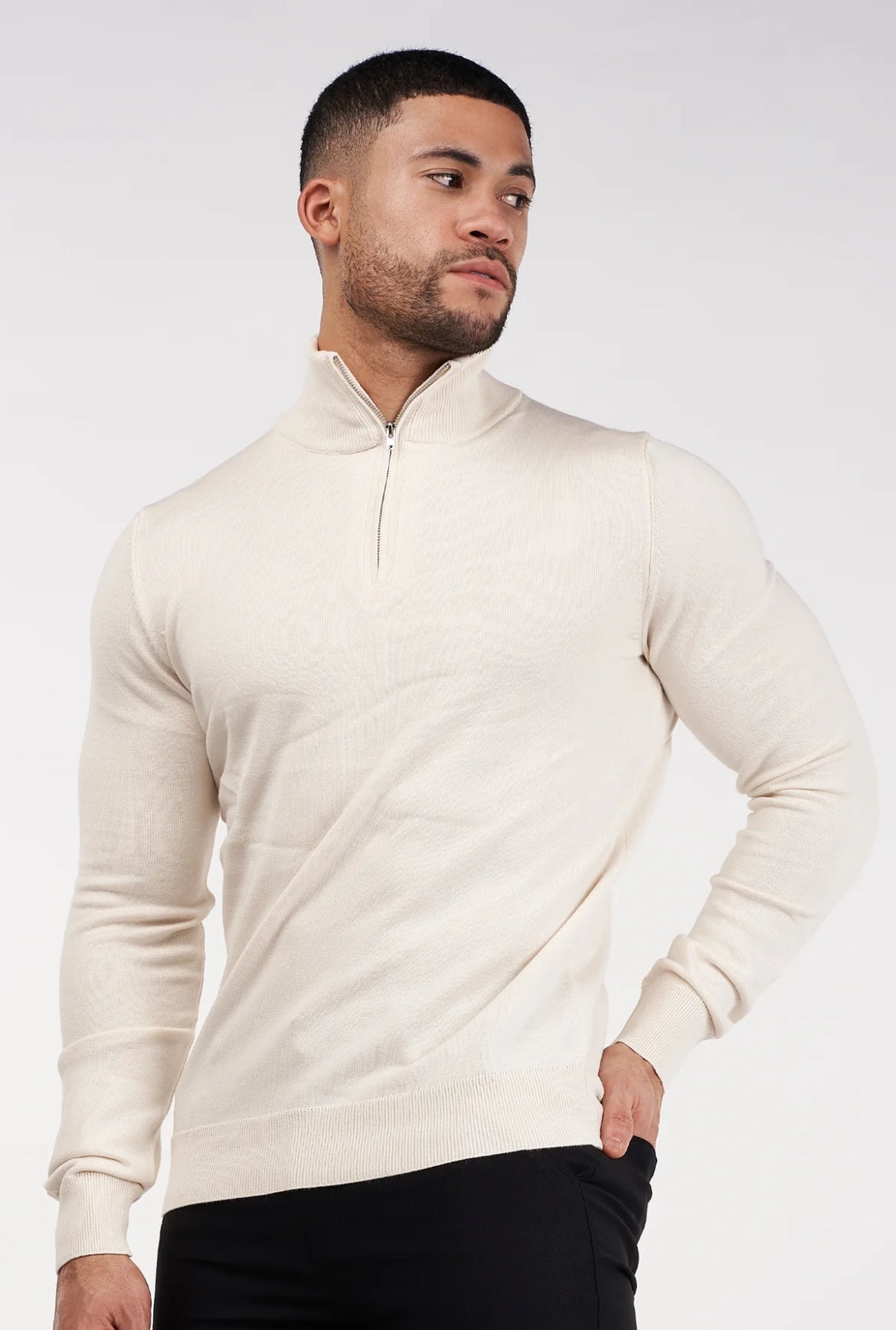 HALF ZIP SWEATER - BEIGE