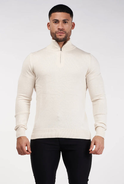 HALF ZIP SWEATER - BEIGE