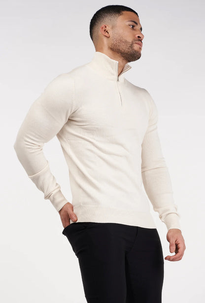 HALF ZIP SWEATER - BEIGE