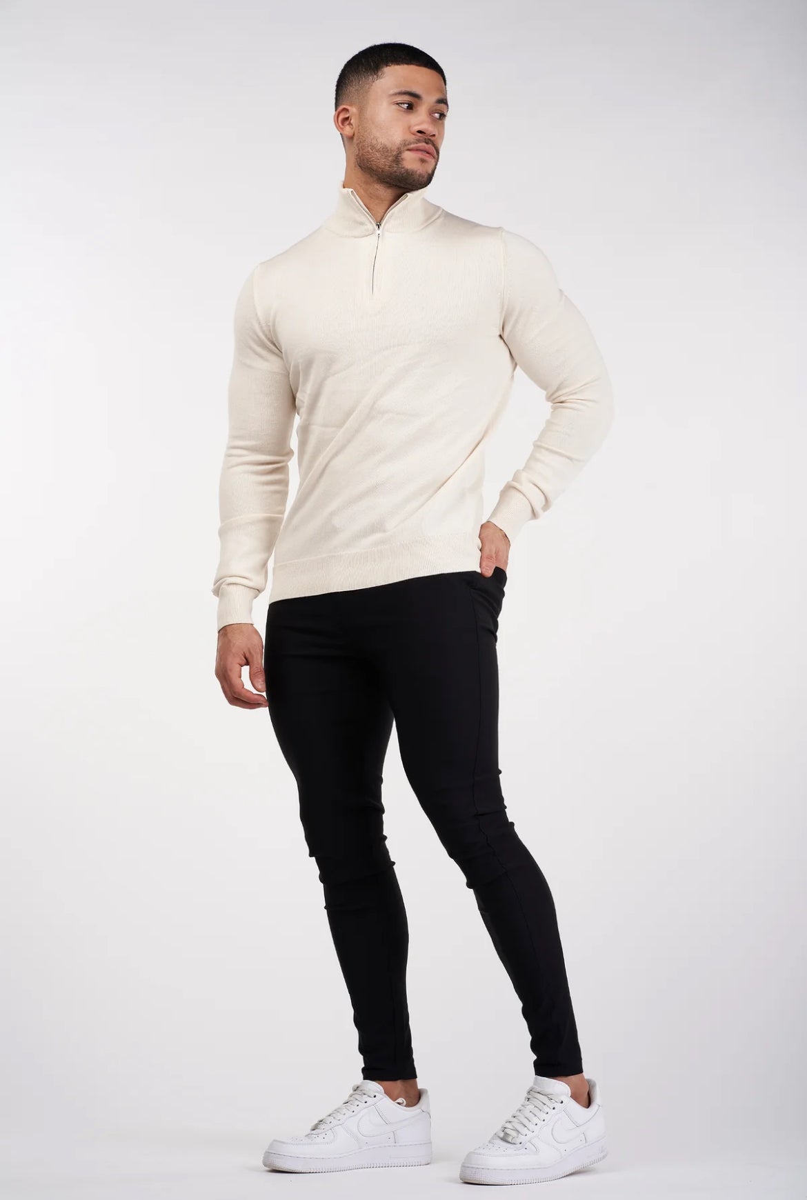 HALF ZIP SWEATER - BEIGE