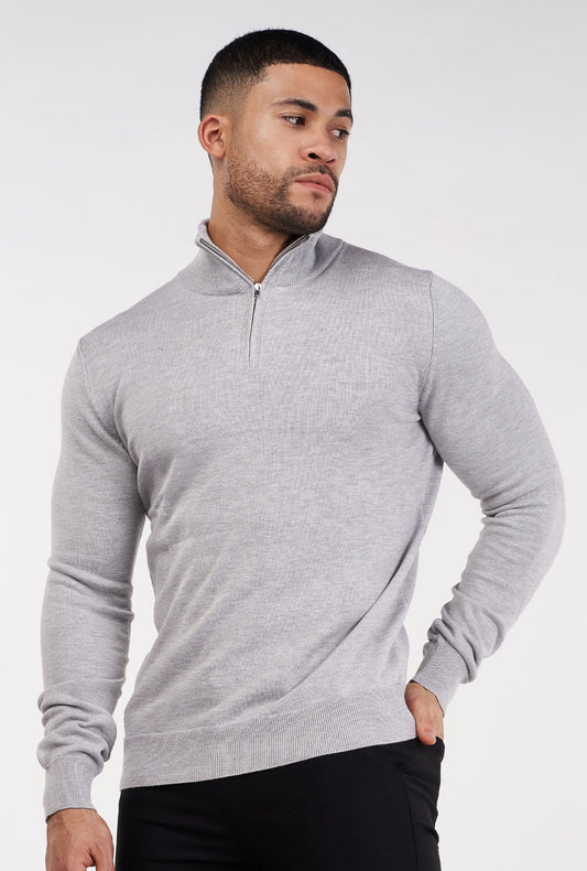 HALF ZIP SWEATER - GRAY