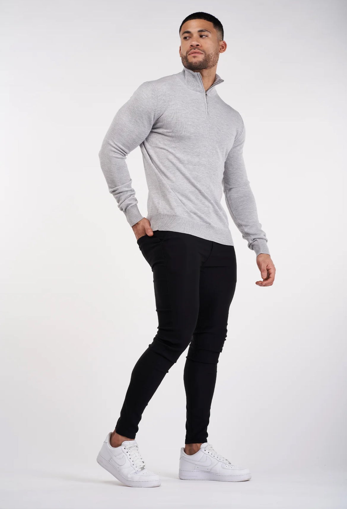 HALF ZIP SWEATER - GRAY