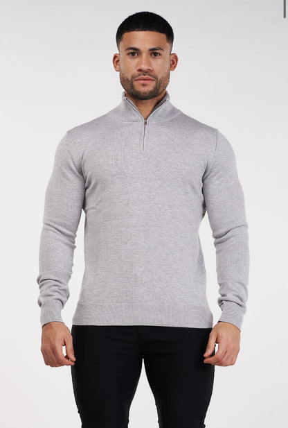 HALF ZIP SWEATER - GRAY