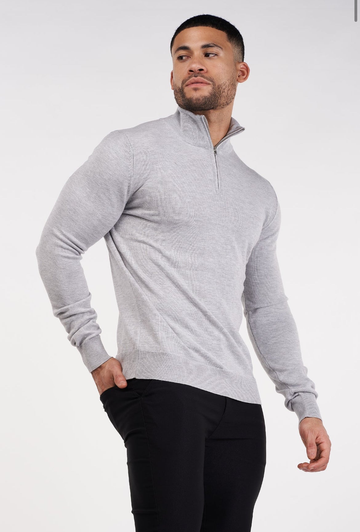 HALF ZIP SWEATER - GRAY