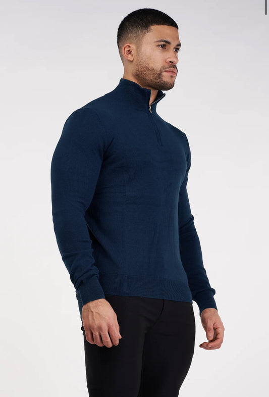 HALF ZIP SWEATER - NAVY