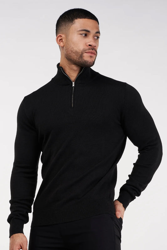 HALF ZIP SWEATER - BLACK